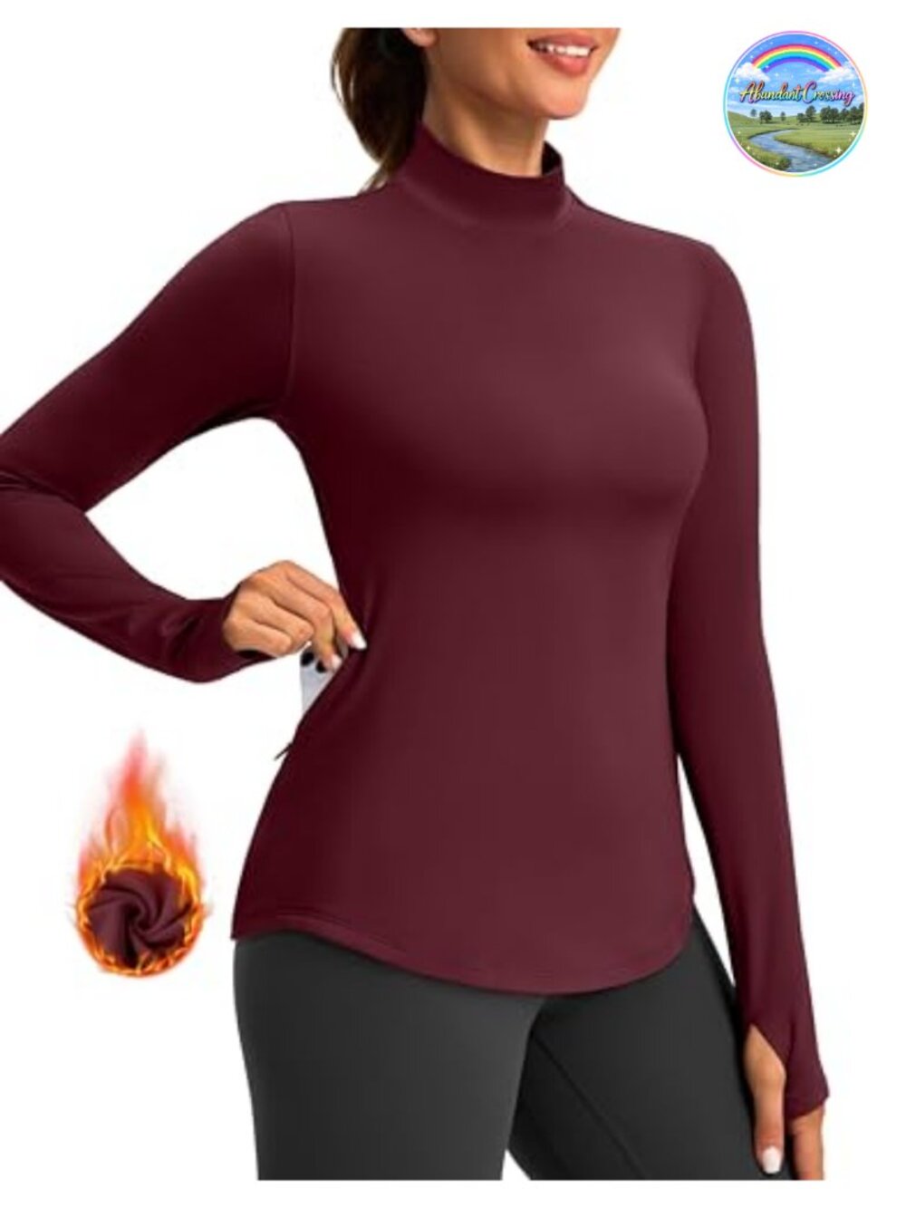 Thermal Fleece Lined Pullover Shirt Mock Neck Zip Pocket Thumb Holes